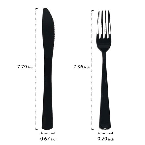 Party Essentials Party Supplies Wrapped Silverware Set Disposable, Pre Rolled Napkin and Cutlery, Forks/Knives Black, 50 Units