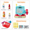 BRINJOY Cash Register for Kids with Scanner, Pretend Play Calculator Supermarket Toys w/Basket, Play Money, Credit Card, Play Drinks, Toddler Toy Register w/Microphone & Sound for Girls & Boys Ages 3+