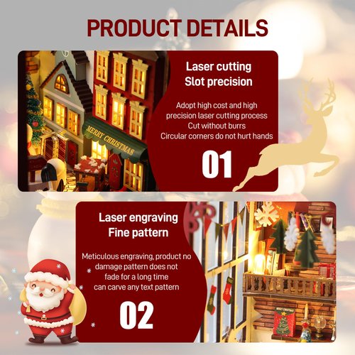 INSGEN Book Nook Bookshelf Inserts Miniature Scenes Dollhouse Kit, 3D Wooden Bookend Puzzle DIY Craft Christmas Booknook Decor Diorama Kits Gifts for Adults Teens, with Music & Inductive Lighting