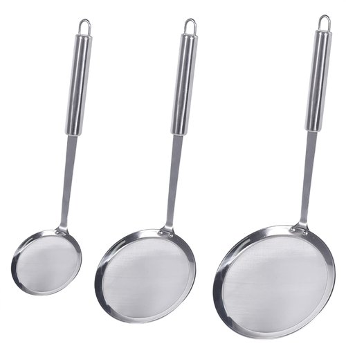 Newness Fine Mesh Skimmer Spoon, Professional 304 Stainless Steel Hot Pot Fat Strainer for Oil Filter Skimming Grease and Foam, Durable Multi-Functional Kitchen Cooking Mesh Food Strainer Ladle-3 Pack