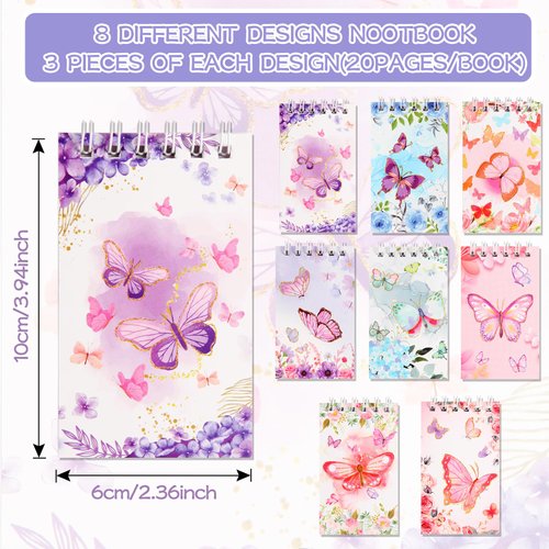 148 Pcs Butterfly Party Favors Bulk Butterfly Mini Spiral Notepads Butterfly Pens Stickers Set for Insect Birthday Party Classroom School Reward Gift Prizes Goodie Bags Stuffers