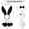 Bunny Costumes Set for Women, Rabbit Ear Headband, Bow Tie, Pom-Pom Tail, Bell Lace Neckline Knot Kit for Halloween Christmas Easter Party, Pink