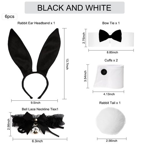 Bunny Costumes Set for Women, Rabbit Ear Headband, Bow Tie, Pom-Pom Tail, Bell Lace Neckline Knot Kit for Halloween Christmas Easter Party, Pink