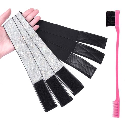 AliLeader 3Pcs Elastic Bands for Wig Edges and Baby Hair, for Frontals Lace Melting, with Hair Brush, Laying Bands (4Pcs/Pack, Silver)