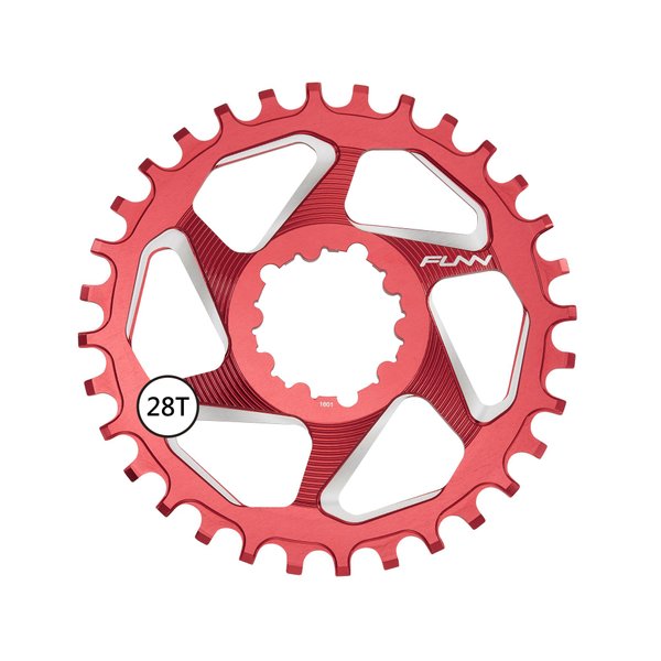 Funn Solo DX Narrow Wide Chainring for 9 10 11 12 Speed Chain, Fits SRAM Direct Mount Interface Crankset, 6mm Offset, Single Speed Bike Chain Ring for MTB, BMX Bike and Road Bike (28T, Red)