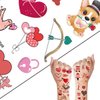 10 Sheets Valentine's Day Temporary Tattoos for Women Kids, Valentine's Day Romantic Red Love Heart Kiss Flowers Cartoon Design Waterproof Fake Tattoo Stickers Valentine's Day Wedding Party Favors