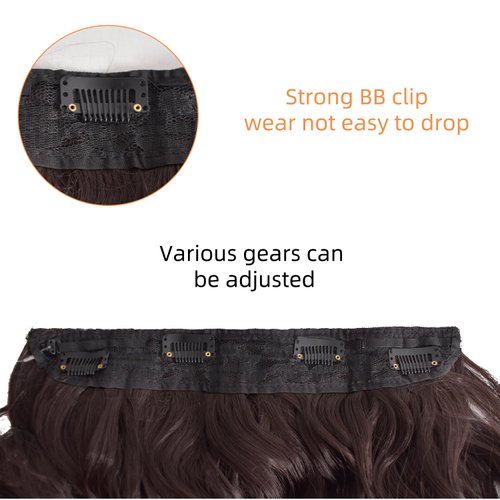 SHDanrtsey 21inch halo hair extension Adjustable Size 4 Secure Clips Invisible Wire Hair Extensions with Transparent Headband Wire hair Chocolate Brown Long Wavy halo extensions（6A#）