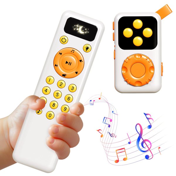 STACTCUTE Baby TV Remote Control Toy Set with 6 Sounds, Silicone Teether Cover,Controller Toy for Toddlers 1-3 Years, Early Educational Musical Toys with Light for Boys and Girls 6 12 18 24 Months