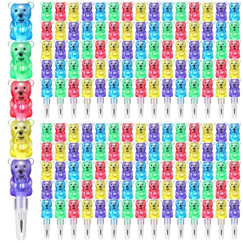 Chinco Stackable Pencils Plastic Bear Pencils Kids Stacking Point Pencils 5 in 1 Stacking Colored Pencils Party Favors for Birthday Party Supplies Goodie Bag Filler School Fun Equipment(20 Pieces)