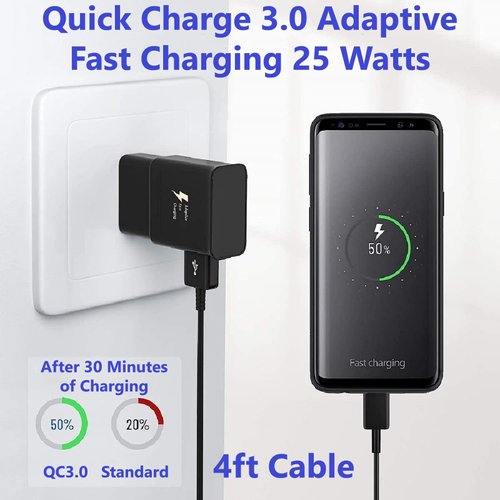 OEM Adaptive Quick Fast Charger Compatible with LG G6+ Plus Full 15W Power Certified USB Type-C 5Gbps Data Cable. (2 Pack! / Black / 4FT, 1.2M)