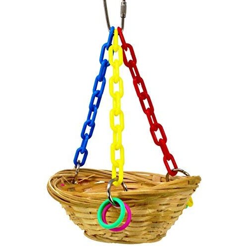 Bonka Bird Toys 1488 Small Basket Swing Cages Toy Cage Parrot Natural Cockatiel Parakeet Birds Rope Playground Pet Bath Nesting Foraging Perch Aviary Box