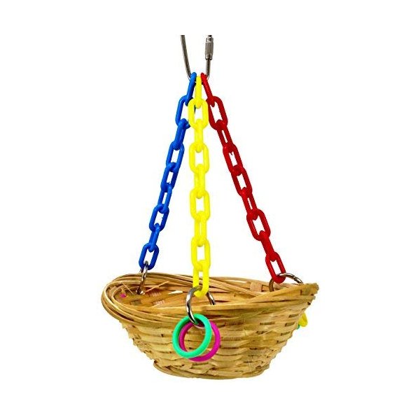 Bonka Bird Toys 1488 Small Basket Swing Cages Toy Cage Parrot Natural Cockatiel Parakeet Birds Rope Playground Pet Bath Nesting Foraging Perch Aviary Box