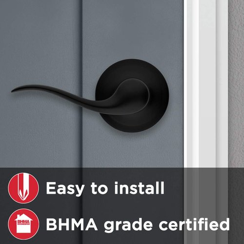 Kwikset Tustin Interior Passage Door Handle, Lever For Closet and Hallway Doors, Reversible Non-Locking Handle Lever, Matte Black, with Microban Protection