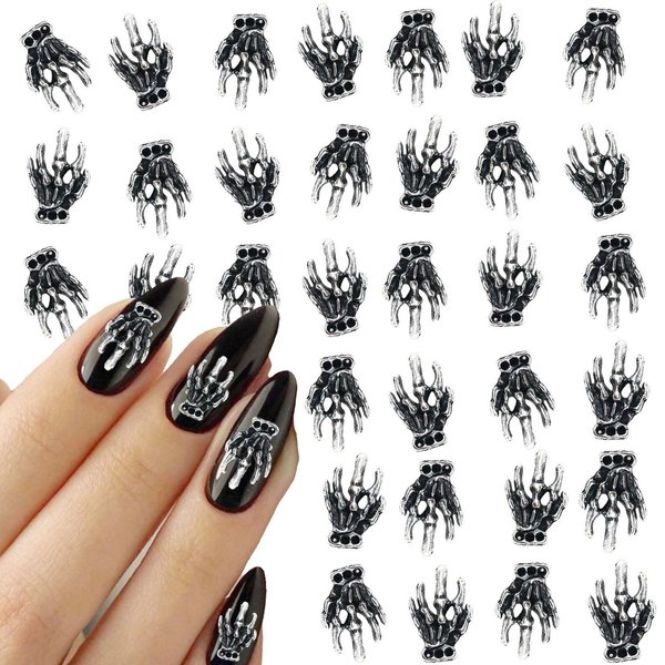 50Pcs Halloween Nail Charms Skeleton Hand Nail Charms 3D Nail Art Rhinestone Metal Nail Charms for Women Nail Art Supplies Accessories for Halloween Holiday Manicure Art Decoration Crafts