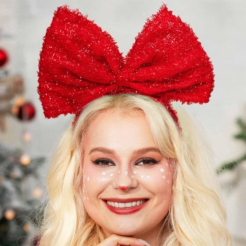 Olbye Christmas Headbands Red Bow Hairbands Xmas Hair Hoop Big Bowknot Headband Holiday Headpiece Cosplay Party Props Christmas Costume Accessories for Women (A-Red)