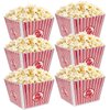 Hedume 6 Pack Popcorn Containers, Plastic Movie Theater Style Popcorn Container Set, Red & White Striped Classic Popcorn Boxes for Movie Night, Reusable (Square, 9" x 9" x 6")