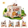Wooden Activity Cube 8-in-1 Montessori Toys | Multifunctional Early Educational Learning Toys | Activity Cube for Baby Shape Sorter Xylophone Animal Travel Bus Toys Boy Girl Birthday Gift（Beige Bus）