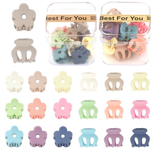 YISSION 20Pcs Small Hair Clips for Girls Women Mini Flower Hair Clips Cute Hair Claw Clips for Thin Thick Hair Tiny Hair Clips with Box Package Hair Accessories for Girls Women (Bright Colors)