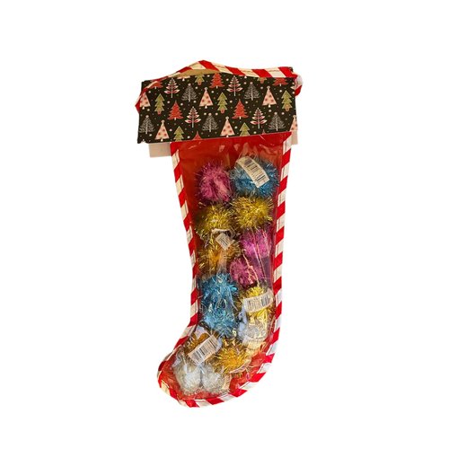 Holiday Glitter Pom Pom Tinsel Stocking Shiny Balls Cat Toy Colorful