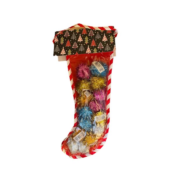 Holiday Glitter Pom Pom Tinsel Stocking Shiny Balls Cat Toy Colorful
