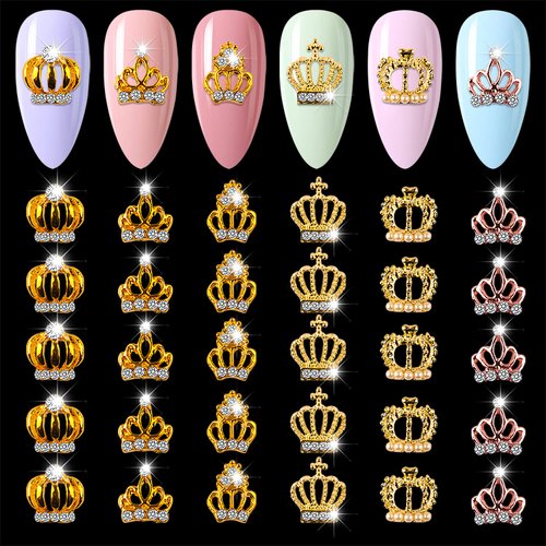SILPECWEE 30pcs Crown Nail Charms Hollow Alloy Nail Jewels Nail Rhinestone Crystal Nail Diamond Charms for Nails 3d Nail Art Charms Nail Decoration for Nail Art Accessories