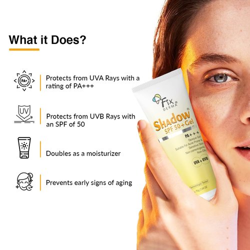 Fixderma Shadow SPF 50+ Gel, Titanium Dioxide & Zinc Oxide Sunscreen | Sunscreen for Face | SPF 50 Sunscreen & Broad Spectrum Sunscreen UVA and UVB Protection | Water Resistant Sunscreen - 2.64 Oz