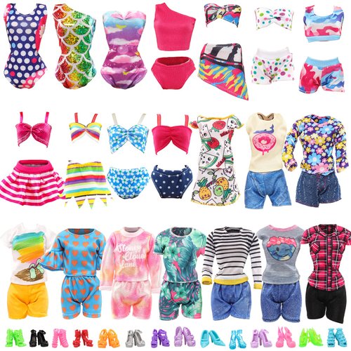 BARWA 10 Sets Doll Clothes Including 5 Bikini Swimsuits 5 Outfit Tops and Pants with 10 Shoes for...