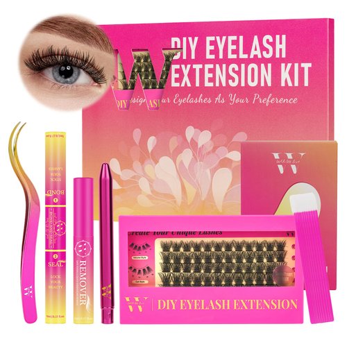 DIY Lash Extension Kit Cluster Lashes Kit with 72 Pcs D Curl Cluster Lashes Wispy Eyelash Bond and Seal Lashes Remover and Eyelash Applicator for Beginner DIY at Home by W(Sweetheart 04 Kit-D-10-16MM)