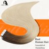 Full Shine Tape in Hair Extensions Human Hair 18 Inch Balayage Tape in Extensions Color 3 and 8 Brown Fading to 613 Bleach Blonde Double Sided Tape Hair 20 Pcs 50 Grams Adhesive Hair Extensions