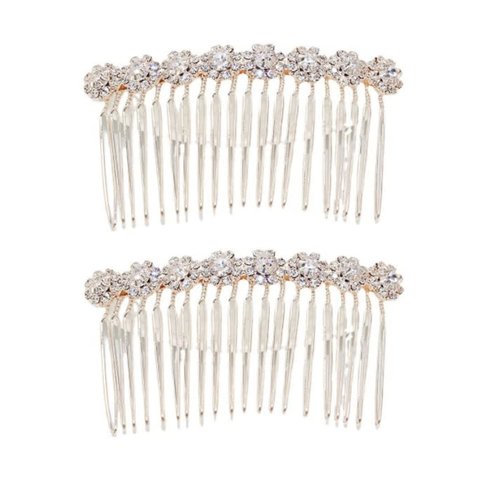 Duehut Hair Comb, 2 PCS 8-Flower Alloy Rhinestone Bridal Hair Pins Hair Clips Women Wedding Headpiece for Bride Bridesmaids, Metal, Gold