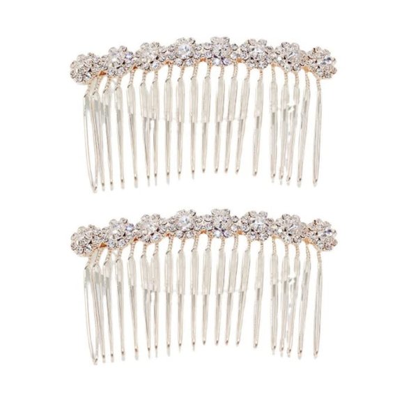 Duehut Hair Comb, 2 PCS 8-Flower Alloy Rhinestone Bridal Hair Pins Hair Clips Women Wedding Headpiece for Bride Bridesmaids, Metal, Gold