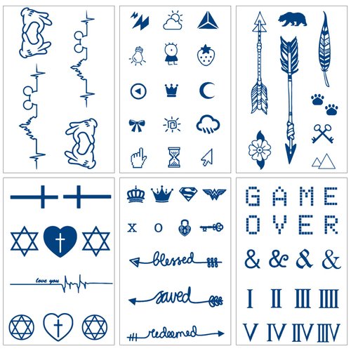 Aresvns Realistic Semi Permanent Tattoos Waterproof and Long lasting 1-2 weeks,Premium Temporary Small Tattoos for Men Women,Body Art Flower Word Fake Tattoos Dark Blue