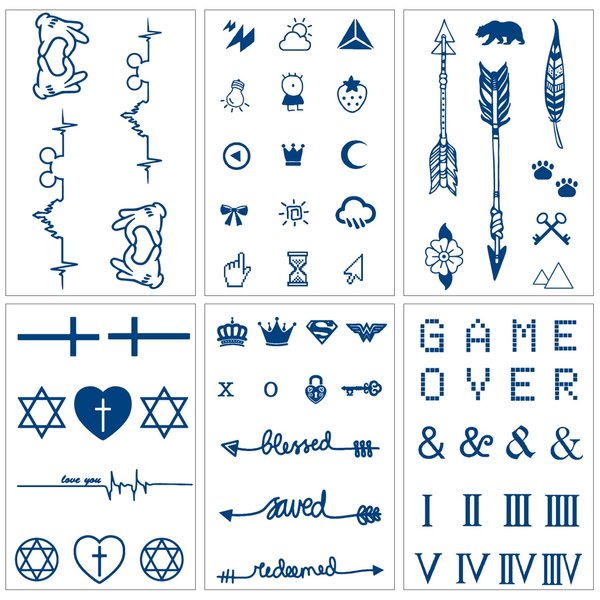 Aresvns Realistic Semi Permanent Tattoos Waterproof and Long lasting 1-2 weeks,Premium Temporary Small Tattoos for Men Women,Body Art Flower Word Fake Tattoos Dark Blue