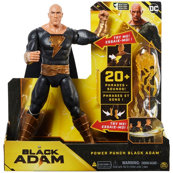 DC Comics, Power Punch Black Adam 12-inch Action Figure, 20+ Phrases and Sounds, Lights Up with 2 Accessories, Black Adam Movie Collectible Kids Toys for Boys and Girls Ages 3 and Up