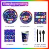 LXlucktim Video Game Party Supplies - 163Pcs Gamer Gaming Game On Party Tableware Set Decoration For Boys Birthday Party - Table Cover, Plates, Cups, Napkins, Utensils, Serves 20 Guests