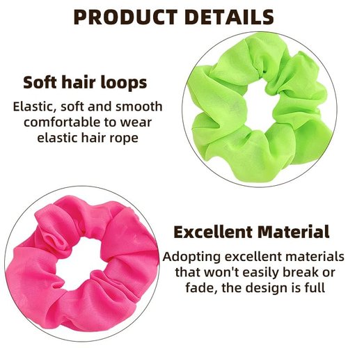 Neon Scrunchies for Hair 80s 4Pcs Neon Hair Accessories Soft Hair Scrunchy Solid Colors Elastic Hair Bands 80s Hair Accessories Neon Hair Ties Ponytail Holder for 80s Party Accessories Women