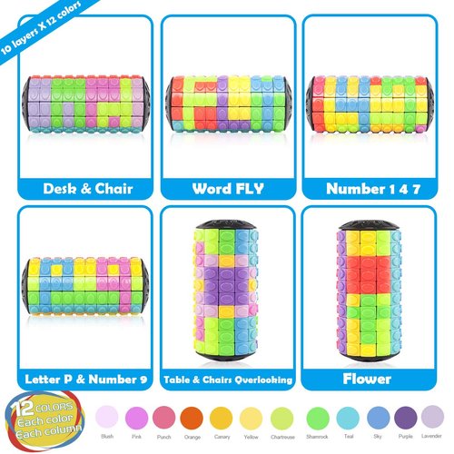 R.Y.TOYS Rotate and Slide Puzzle-Design Patent,Fidget Toys(Restore Order/Create Patterns) 12 Colors,10 Layers-Open Cover for Quick Play,Brain Teaser,Sensory Toys,Birthday Gifts,Stocking Stuffers