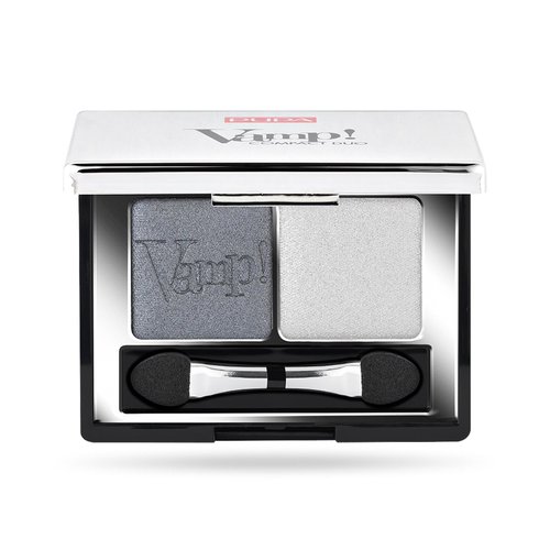 Pupa Milano Vamp! Eyeshadow Compact Duo 009 Silver Stone - Light, Smooth, Blendable, Cream Compact Shadow - Stunning, Colorful, Pigmented Shade - Paraben-Free Formula - 0.078 oz