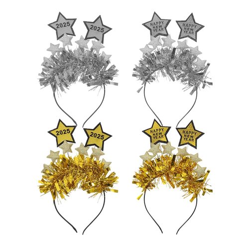 FRCOLOR 4pcs New Year Headband Glitter Star Head Crown 2025 New Year Eve Tiara Headpieces Party S...