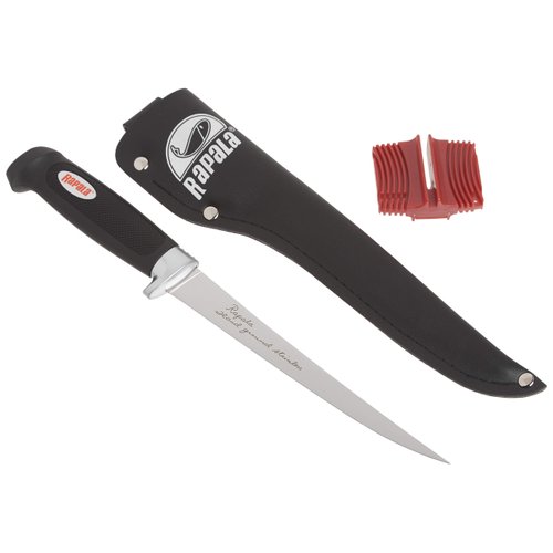 Rapala 7 1/2 Inch Soft Grip Fillet Knife / Single Stage Sharpener / Sheath