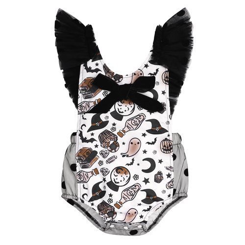 Newborn Baby Ghost Costume: Toddler Halloween Costumes Girls Romper Witch Dress Up Infant My First Halloween Outfit Kids Cosplay October Pumpkin Themed Birthday Photoshoot Black Witch Hat 0-6 Months