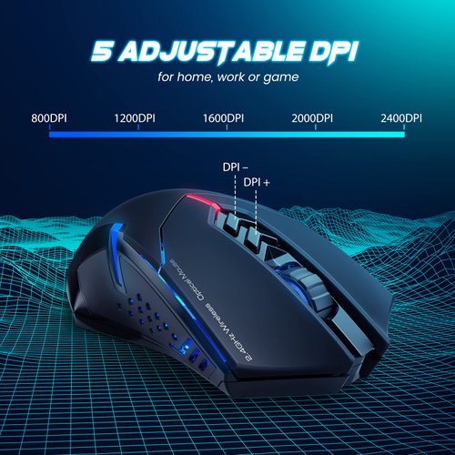 T-DAGGER Wireless Gaming Mouse- USB Cordless PC Accessories Computer Mice with LED Backlit, Ergonomic Gamer Laptop Mouse with 7 Silent Buttons, 5 Adjustable DPI Plug & Play for PC
