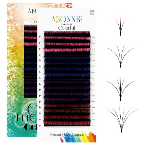 ABONNIE Colored Lash Extensions, Easy Fan Lash Extensions 0.07 C Curl Lash Extensions,Color Lash Extensions,12-15mm Mix Volume Lash Extensions, Lash Fan for Lash Extensions(0.07-C-Black Ombre 12-15)