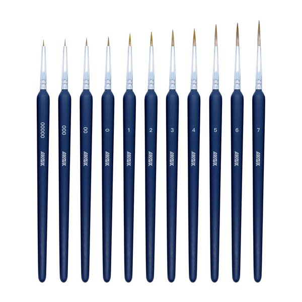 11Pcs Fine Detail Paint Brushes Set Fine Tip Paint Brush Miniature Mini Paints Brush for Watercolor, Oil, Acrylic, Face, Nail, Scale Model Painting Line Drawing (00000#-7#) Dark Blue XZHY