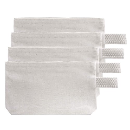 BUMBLE CRAFTS 4 PC Multipurpose Canvas Makeup Pouch with Zipper, Multipurpose Cosmetic Bag, Travel Toiletries Bag, 9” x 5", 100% Cotton Canvas - White