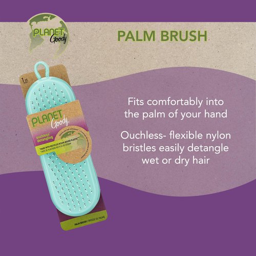 GOODY Planet Detangling Palm Hair Brush - Teal - Detangler Comb for Women,Men,and Kids - Wet or Dry - for Natural,Straight,Thick and Curly Hair - Made with Recycled Ocean-Bound Plastic