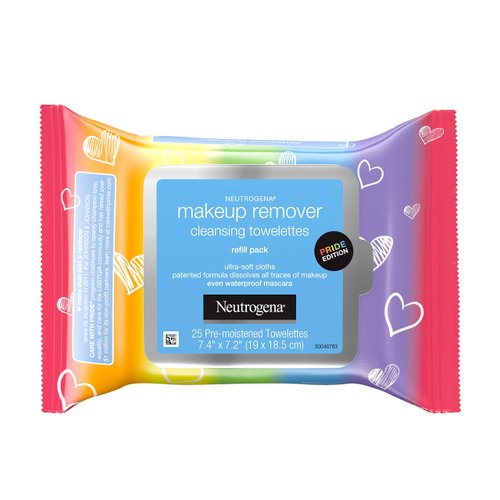 Neutrogena Makeup Remover Cleansing Towelettes, Daily Face Wipes to Remove Dirt, Oil, Makeup & Waterproof Mascara, Special Edition Care with Pride Packaging, 25 ct.