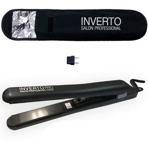Flat Iron Hair Straightener for Travel & Brazilian Keratin Hair Treatment Black High Gloss Professional Grade Ceramic Plates 1" Keratin Research Flat Iron Compatible with HSI Flat Iron