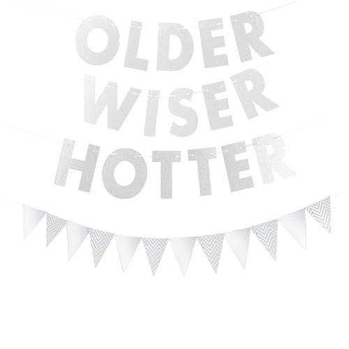 Older Wiser Hotter Birthday Banner, Funny Birthday Decorations for Adults Party Decorations, Happy Birthday Sign Birthday Decorations for Women Men, 30th 40th 50h 60th 70th Birthday Decor Supplies