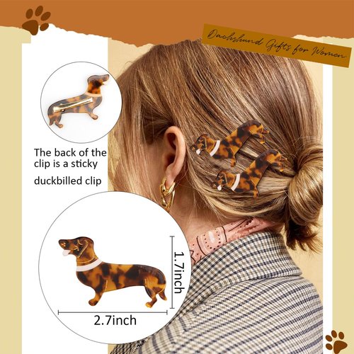 Hapdoo 2PCS Dachshund Gift for Women Girls, Cute Dog Hair Clips Acetate Hairpins Puppy Lover Anim...
